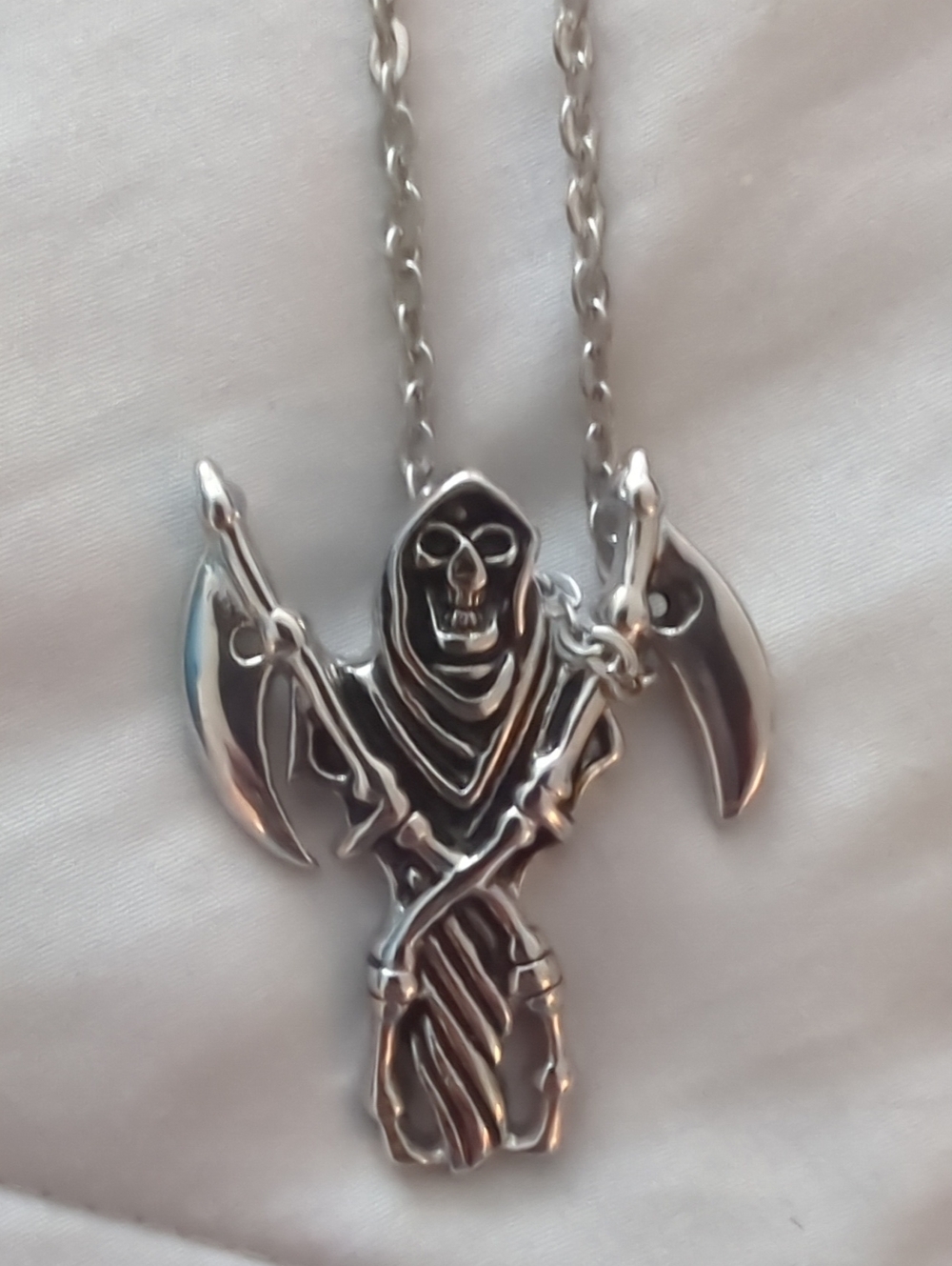 Silver Grim Reaper Scythe Pendant Necklace